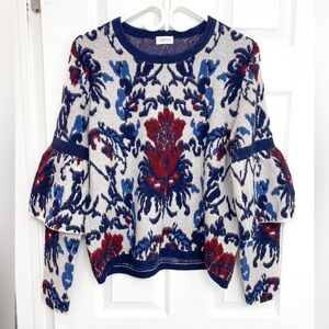 Floral Motif Jacquard Cashmere Blend Sweater